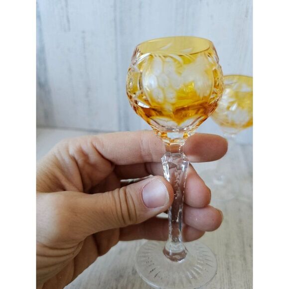 Vintage czech cut glass‎ yellow mini cordial glasses shot wine - Picture 5 of 9